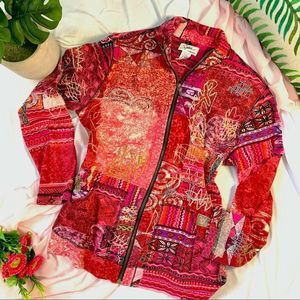 𝅺Chico’s Zip Up Jacket / Sweater multi color & Embroidered Size 0